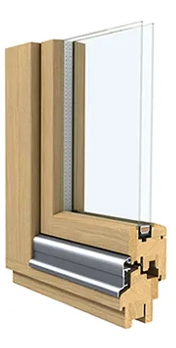 Technical section of wooden window IV 76 with aluminum rain protection