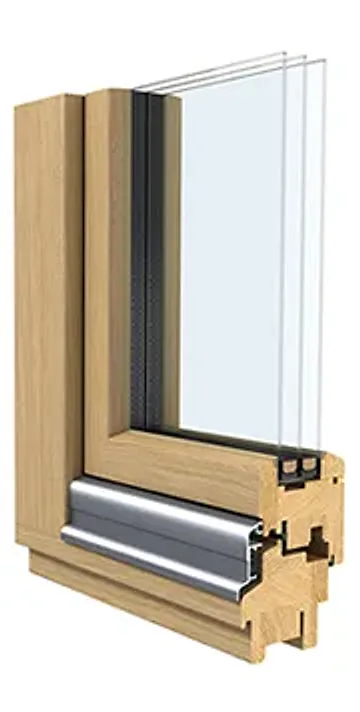 Technical section of wooden window IV 87 with aluminum rain protection